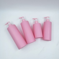 Bouteille en plastique PET cylindrique rose avec revêtement doux au toucher, 200 ml, 250 ml, 300 ml, 400 ml, 500 ml, vide, pour cosmétiques, lotion, shampoing