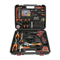 Ensemble d'outils à main pour la maison au quotidien, perceuse lithium-ion tout-en-un, kit complet de 128 pièces avec jeu de douilles