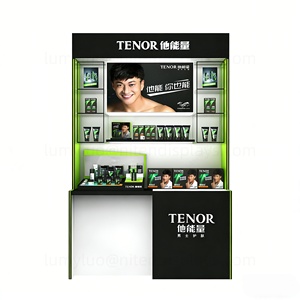 Vitrina Iluminada para Productos de Cuidado Personal Masculino, Exhibidor de Madera con Retroiluminación LED para Tiendas y Boutiques - Product Image 2