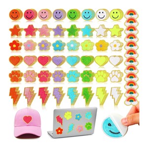 Gold Edge Heart Lighting Smile Face arcobaleno Glitter ciniglia ricamato toppe ferro per borsa abbigliamento - Product Image 3