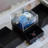 Lovebay Valentijnsdag Moederdag Ge conserveerde Echte Roos met Ketting Eeuwigdurende Ge conserveerde Rozen Sieradendoosje met Licht