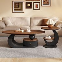 Table basse ovale moderne style Wabi-sabi en bois massif couleur noyer avec structure en fer, idéale pour petit appartement, mobilier de luxe pour salon