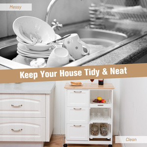 DB Carro de almacenamiento de utilidad de isla de cocina rodante de acero inoxidable de diseño moderno con 3 cajones grandes - Product Image 2