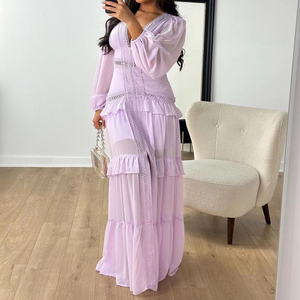 2025 primavera da donna con scollo a V a <span class=keywords><strong>maniche</strong></span> <span class=keywords><strong>lunghe</strong></span> con volant in pizzo lungo Maxi abito da festa in spiaggia abiti Sexy da strada Vestidos Sexy - Product Image 5