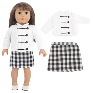 Vêtements de poupée personnalisés OEM ODM de 18 pouces Ensemble <span class=keywords><strong>manteau</strong></span> d'<span class=keywords><strong>hiver</strong></span> et jupe à carreaux Ensemble de mode élégant pour poupées américaines en gros - Product Image 1