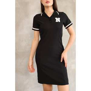 Robe polo pour femme de la marque N, noire, en polyester tricoté respirant, imprimé lettres, manches courtes - Product Image 1