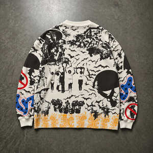 Sweat-shirt à manches longues en tricot gaufré imprimé graffiti Y2K personnalisé par le fabricant, bleu, lettres 3D, coupe ample, t-shirt graphique pour homme - Product Image 3
