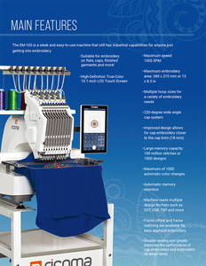 Nouvelle machine à broder informatisée domestique à 1 tête, modèle EM-1010, 10 aiguilles, pour broderie sur casquettes/objets plats/T-shirts - Product Image 6