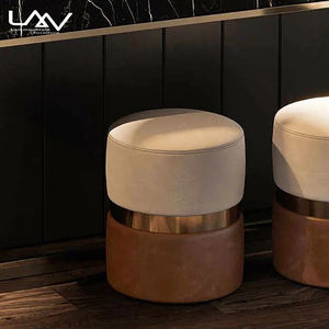 Modern oturma odası İki renkli yuvarlak sandıklı tabure yatak odası Pu deri + kumaş soyunma dışkı mobilya - Product Image 4