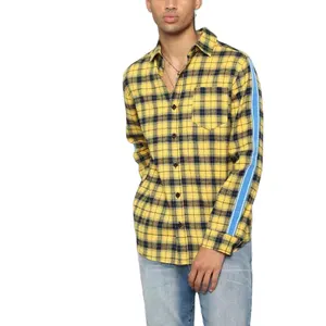 Factory wholesale fashion upper arm men's shirts casual flannel plaid long sleeve shirt