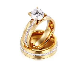 Manufacturers supply titanium steel gold couple ring with diamond ring titanium steel diamond ring