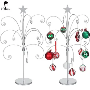 圣诞金属饰品展示装饰树圣诞饰品展示球、珠宝和小物件在挂钩底座上
