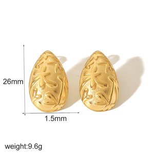 ต่างหูสตั๊ดรูปทรงหยดน้ำสแตนเลสสตีลชุบทอง 18k เหล็กไทเทเนียมสำหรับผู้หญิงแฟชั่นเครื่องประดับ TE6930-G - Product Image 4