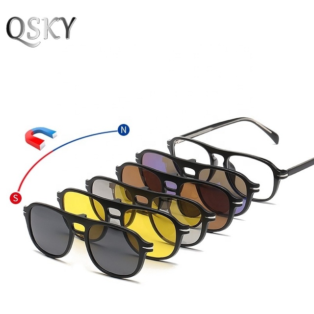 2024 Fashion Polarized Clip on Glasses Magnetic Polarizing Sunglasses with Five Clips Night Vision Sunglasses Men Magnetic Glass