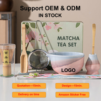 Ensemble de bols à matcha en céramique rose dégradé tendance 2026 avec fouet en bambou et support, coffret cadeau pour les amateurs de thé débutants