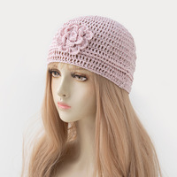 Chapeau pull-over léger pour enfants, tricoté à la main, durable, à thème rétro/anime, en fibre de polyester, avec fleur tridimensionnelle