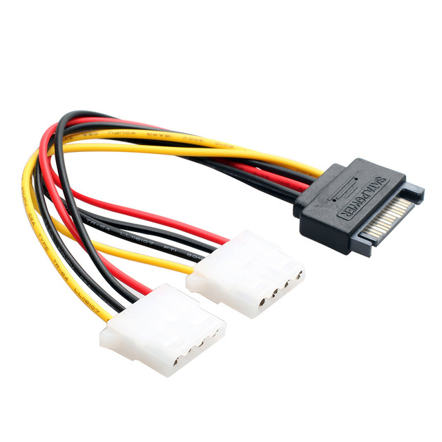 Cantell SATA 15Pin Male to 4 Pin Dual Female Molex Cable 20cm