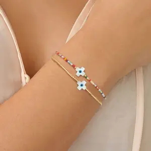Farbige miyukii Perlenkreuz natürliche Augenhülle Charme-Armband Schmuck handgefertigt verstellbare Perlen Augen gewebt Armband für Damen