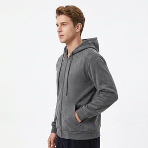 Gray <b>hooded</b> <b>zip</b>-up sweatshirt Regular fit fleece hoodie Casual autumn men's wear Men's fleece <b>zip</b> hoodie - Product Image 3