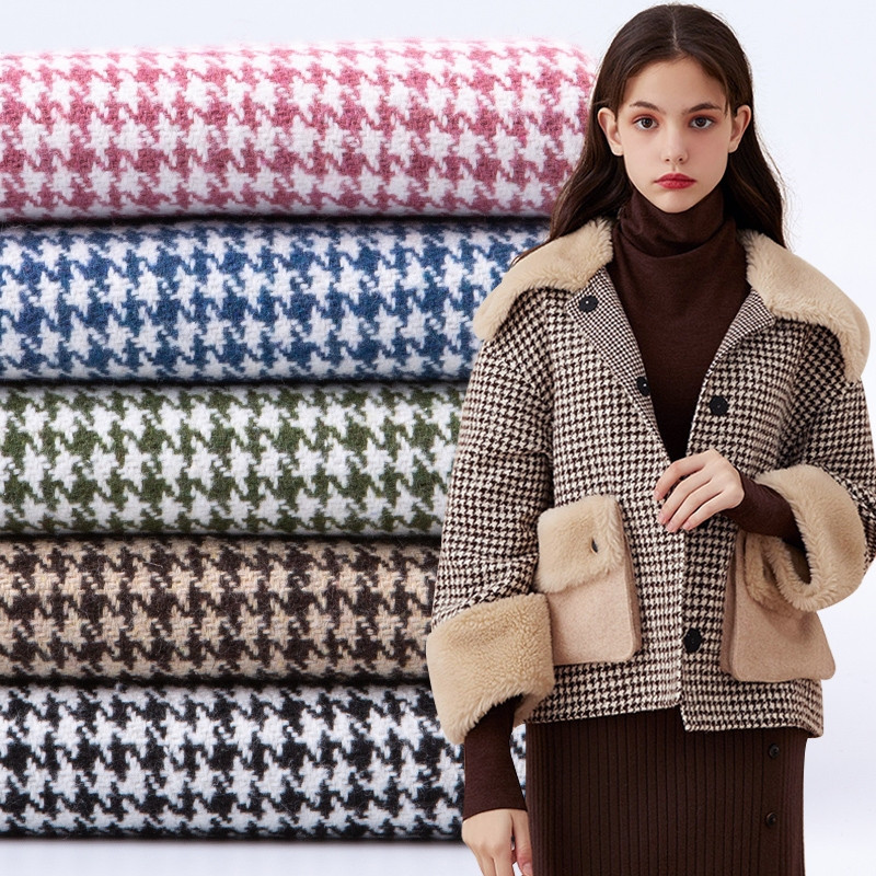 Yarn dyed cationic Plover grid check wool polyester woolen overcoat jacquard fabric