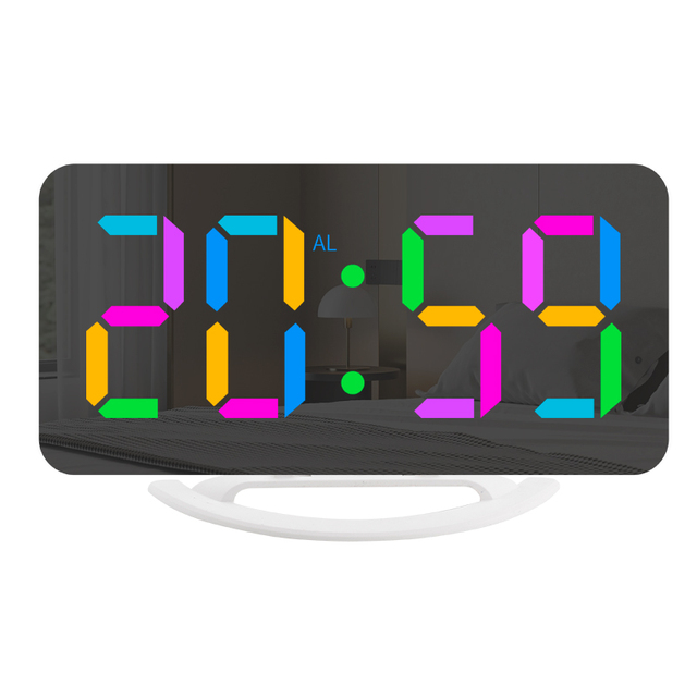 Multifunction USB Charging Electronic Alarm Clock Large Display RGB Color Changing Time with Memory Function Mirror Clock