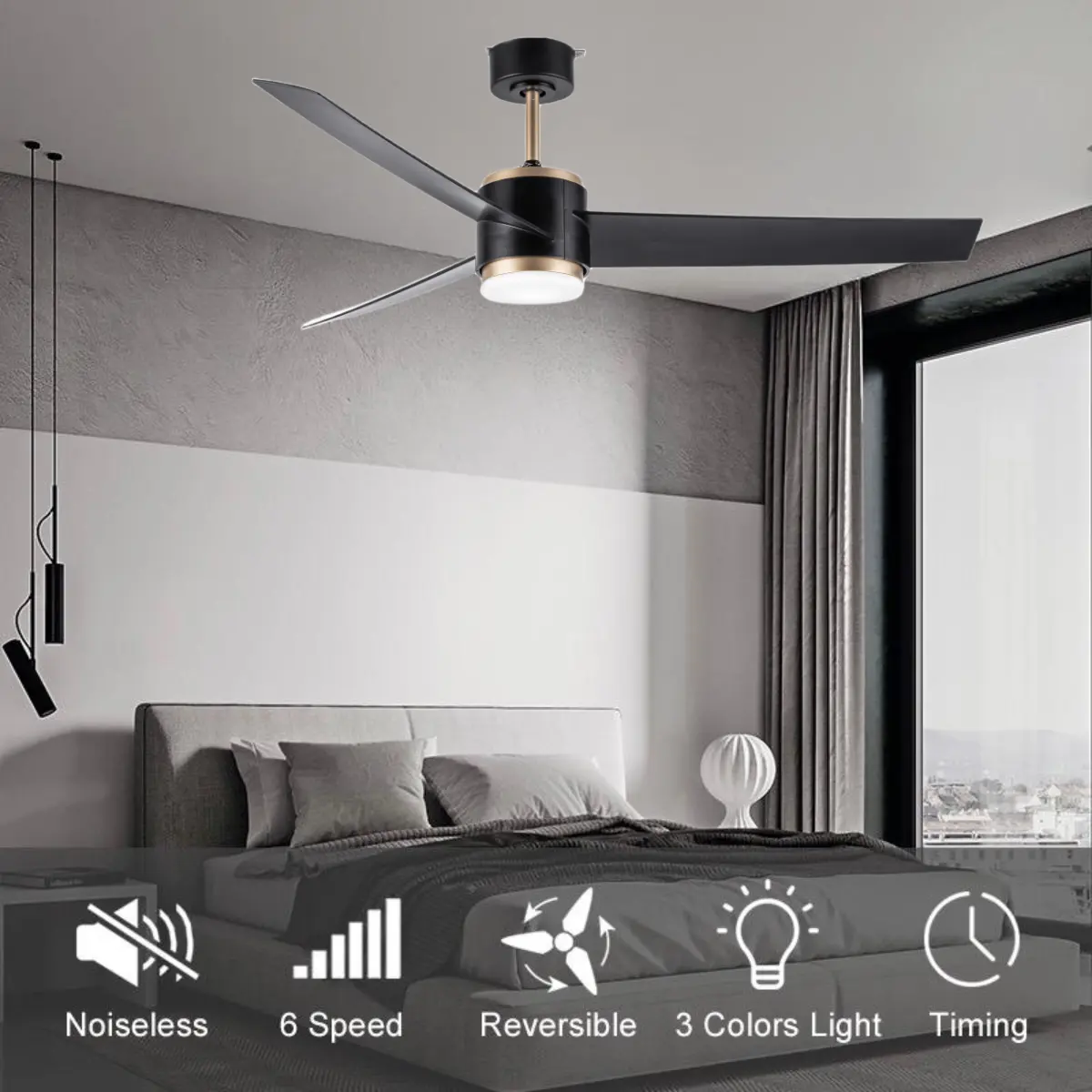 JK ZS-52-23119BK ventilatore da soffitto moderno per interni ventilatori da soffitto di lusso intelligenti decorativi con telecomando per luci a Led