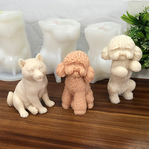 Petit chien en peluche chiots Silicone bougie moules moules à cire pour bougies maison savon glace artisanat aromathérapie moule - Product Image 3