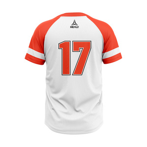 Custom Raglan Sleeve Baseball Jersey 100% <b>Polyester</b> Vertical Stripe Mesh Quick DryButton V Neck Orange White Contrast Cuff <b>Shirt</b> - Product Image 2