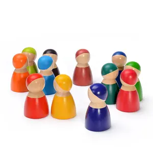 Montessori Set von 12 Regenbogen freunden Peg Dolls Wooden Pretend Play benutzer definierte Kinder so tun, als würden sie Spielzeug Regenbogen Holzpuppe spielen