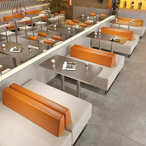 Set di Mobili Commerciali per Ristoranti: Tavoli <span class=keywords><strong>con</strong></span> Struttura in Metallo, Sedie Moderne Arancioni, Divani e Panche <span class=keywords><strong>con</strong></span> Finiture per Caffè, Hotel e Sale da Pranzo - Product Image 3