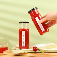 Bouteille carrée vide en verre transparente de 250 ml pour épices, sel, poivre, sésame, miel, ketchup, pâte BBQ, sauce, avec couvercle métallique à vis unique