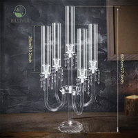 Candélabre sur pied 5 bras en acrylique, métal et cristal, porte-bougie, centre de table pour mariage et événement, décorations en gros