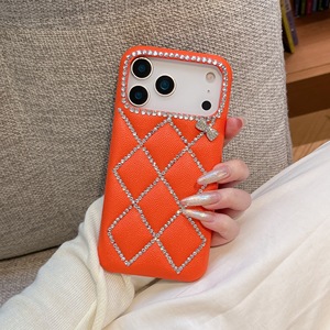Custodia Rigida in Pelle PU con Motivo a Griglia 3D e Glitter Diamantati per <span class=keywords><strong>iPhone</strong></span> Air 16 15 14 <span class=keywords><strong>13</strong></span> 17 Pro Max, <span class=keywords><strong>Cover</strong></span> con Strass e Fiocco - Product Image 3