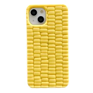 3D卡通搞笑食品硅胶手机外壳适用于iPhone 14 13 12 11 14 Pro Max防震可爱黄色橡胶后盖外壳