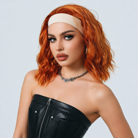Perruque Bandeau Synthétique Courte Bob Ondulée Roux Orange Bouclée Sans Colle Résistante à la Chaleur, Fabrication Industrielle, Vente en Gros