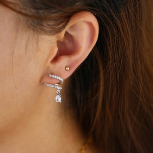 <strong>Gold</strong> Plated Minimal Delicate Lovely Girl Women Multi Piercing Single Triangle Cz Warp Classic Fashion <strong>Dangle</strong> Drop <strong>Earring</strong> - Product Image 5