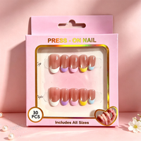 Faux ongles à presser Macaron French Press, forme ovale moyenne, base nude, réutilisables, en gel souple, lot de 30 pièces, vente en gros