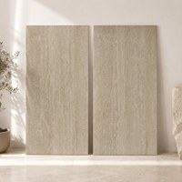 Carrelage en travertin 600x1200, 10 mm d'épaisseur, résistant à l'usure, antibactérien, moderne, minimaliste, pour sol et mur de salon, base blanche, salle à manger