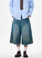 Shorts en jean tissé trois-quarts pour homme, coupe droite, style streetwear décontracté, boutonnés, en denim mi-épais, 100 % coton, collection Printemps-Été 2026