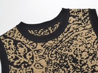 OUDINA Nouvelle Arrivée Ensemble Robe Longue en Tricot Texturé Imprimé Élégant et Cardigan Sans Manches pour Femme