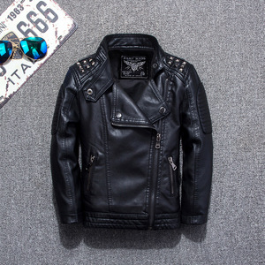 Blouson en cuir pour enfants 2024 <span class=keywords><strong>Printemps</strong></span> Automne Style Coréen Blouson en cuir tendance pour garçons Blouson de motard pour filles Noir Stock Fabricant - Product Image 3