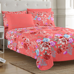 2024 bella biancheria da letto rosa con stampa floreale Super morbida 100% letto in poliestere Set 6 pezzi - Product Image 1