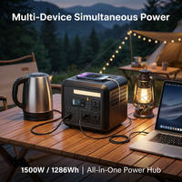 Station d'alimentation portable LiFePO4 1500W 1286Wh, générateur solaire MPPT, onduleur à onde sinusoïdale pure, alimentation de secours d'urgence pour l'extérieur et la maison