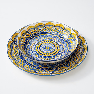 Piatto da tavola bohémien per la casa da pranzo alto livello di aspetto piatto e ciotola Set in ceramica giapponese sottosmalto colorato disco - Product Image 1