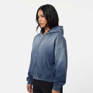 Sudadera con Capucha Unisex de Invierno con Cierre, Lavado Ácido, Color Sólido, 100% Algodón, Felpa Francesa, Gruesa, Impresión Digital, Servicio OEM Disponible - Product Image 4