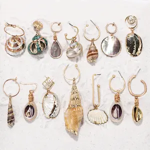 Kaimei 2019 New Beautiful Wedding Summer Shell Statement Earrings Large Beach Real Sea Shell Drop Earrings for Women