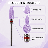 Fraise à ongles professionnelle en céramique, motif flamme rose-violet, grain fin, tige de 3/32 pouces, pour usage en salon de manucure, OEM ODM