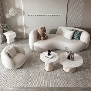 Modern ofis kanepe seti mobilya Nordic kavisli kuzu yün kumaş kanepe 1 2 3 koltuk yarım daire kanepe oturma odası için