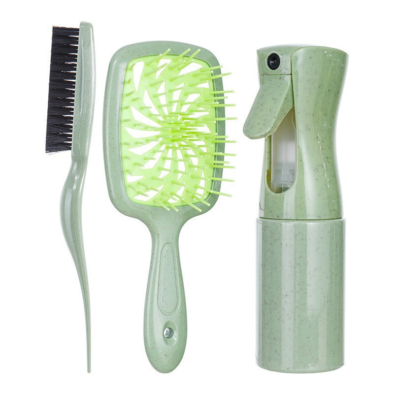 Green 3-piece set made of wheat straw