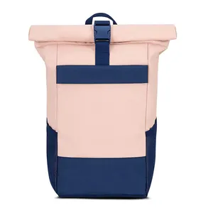 粉色蓝色卷顶男女背包，由回收的pet瓶制成，15.6英寸笔记本电脑包，适合大学旅行